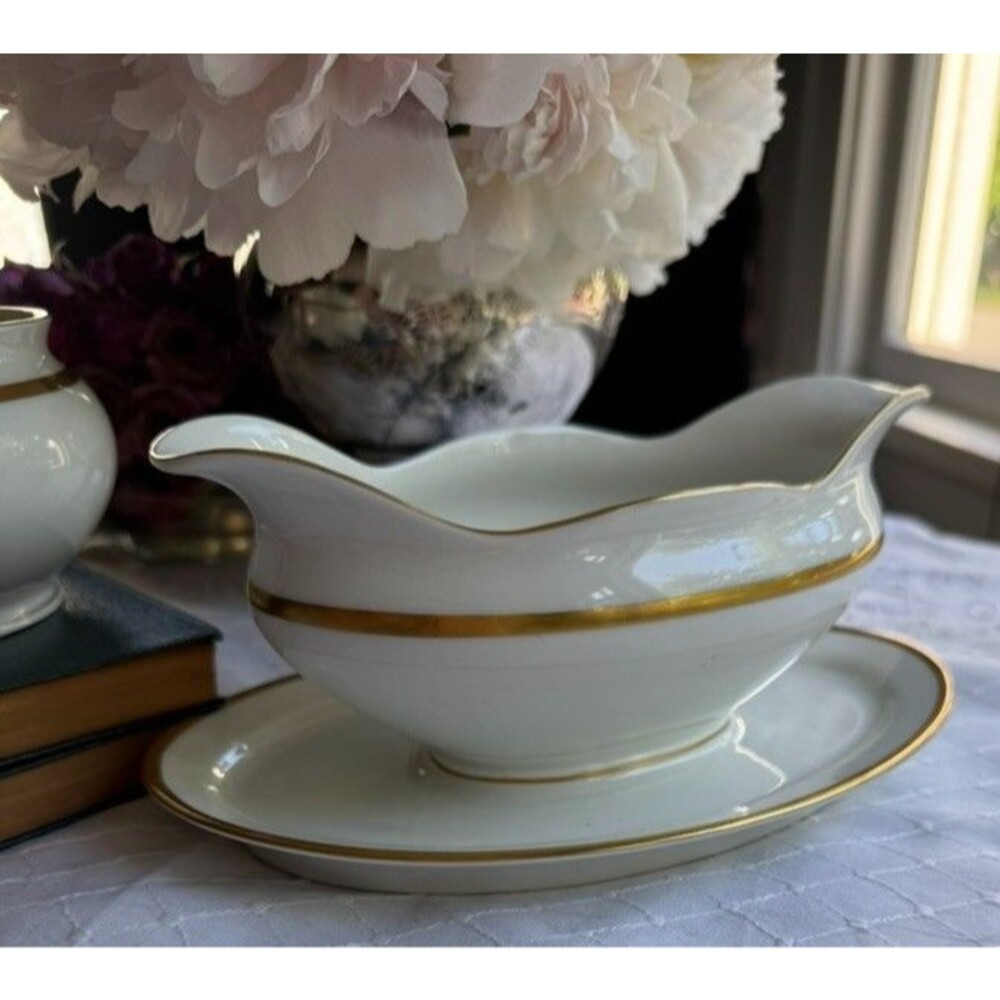 EAMAG Schönwald Bavaria the Empire Porcelain Gravy Boat Underplate Gold Gilt - Picture 5 of 16